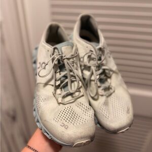 On Cloud Running Pale Gray & Blue Athletic Shoes